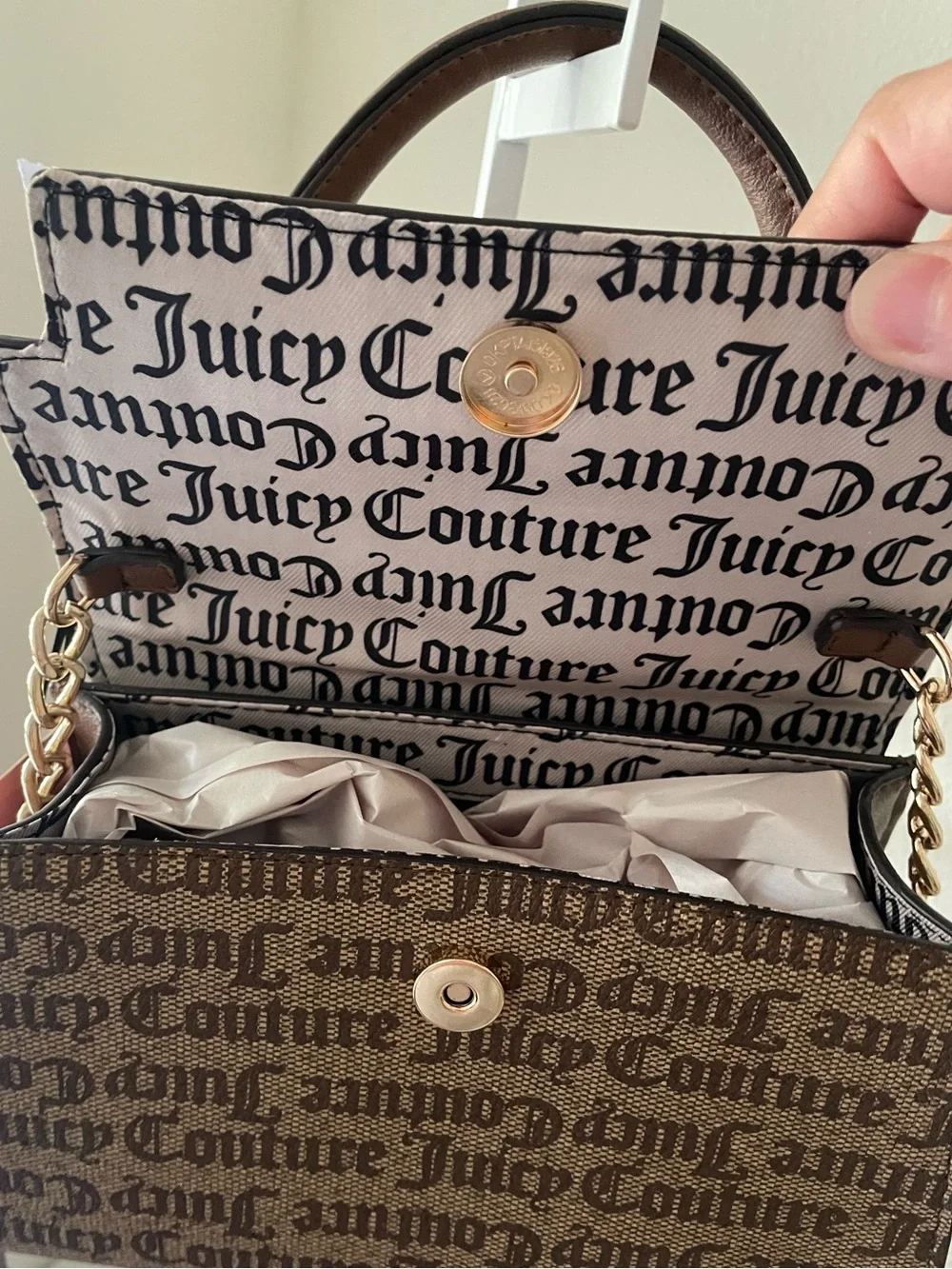 Juicy Couture Brown Monogram Mini Satchel Bag.